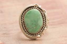Artie Yellowhorse Genuine Carico Lake Turquoise Sterling Silver Ring